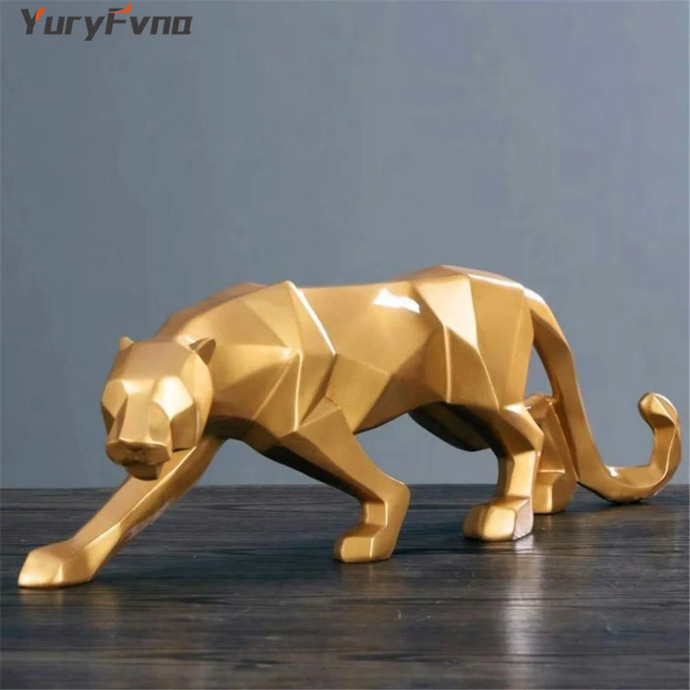 Abstract Resin Leopard Statue Geometric Wildlife Panther Figurine Animal Sculpture Modern Home Office Decoration Gift