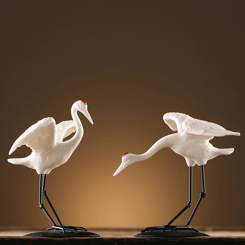 Ceramic White Crane Animal Statue, Home Living Room TV Cabinet Office Desktop Decoration Accessories, Handicraft Ornaments