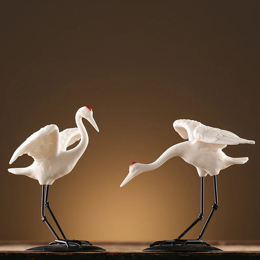 Ceramic White Crane Animal Statue, Home Living Room TV Cabinet Office Desktop Decoration Accessories, Handicraft Ornaments