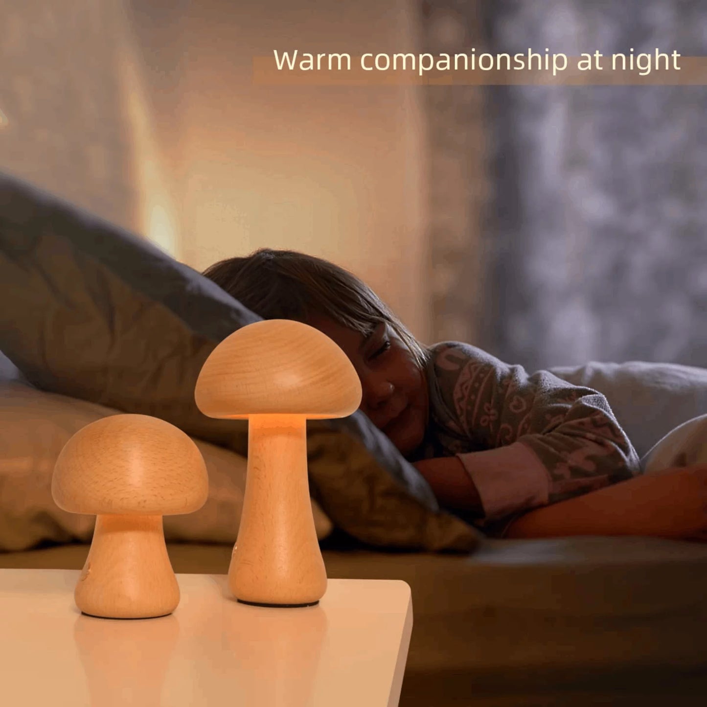 Wooden Mushroom Night Light with Dimmable LED and USB Charging for Home Decor