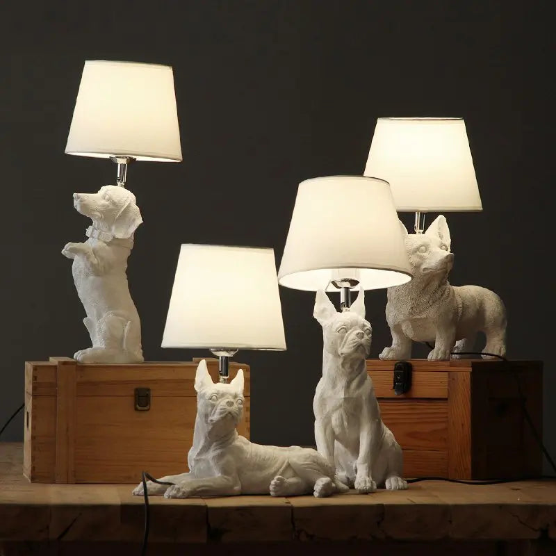 Nordic Puppy Table Lamp Modern Resin Animal Bedside Lamp Bedroom Living Room Decoration Light Industrial LED Lighting Luminaire