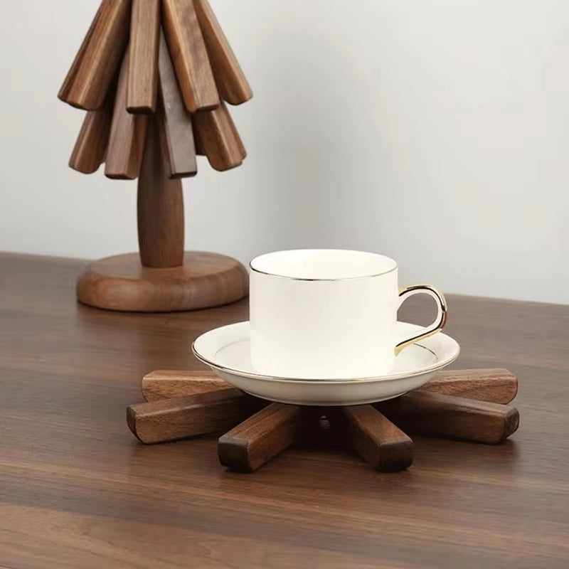 Wooden Trivets for Hot Dishes Insulation Pad Tree Shape Trivet Set Coaster for Teapot Hot Pots Halloween Christmas Gift