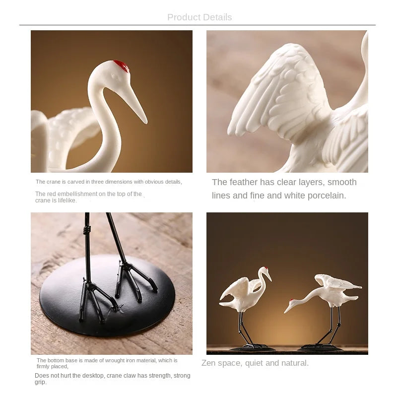 Ceramic White Crane Animal Statue, Home Living Room TV Cabinet Office Desktop Decoration Accessories, Handicraft Ornaments