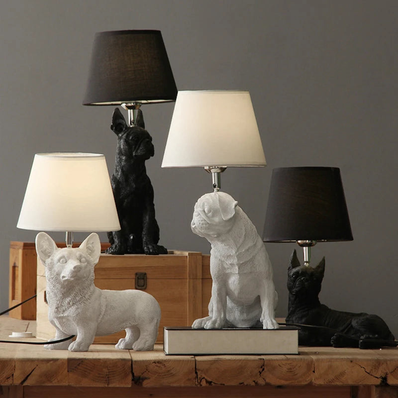 Nordic Puppy Table Lamp Modern Resin Animal Bedside Lamp Bedroom Living Room Decoration Light Industrial LED Lighting Luminaire