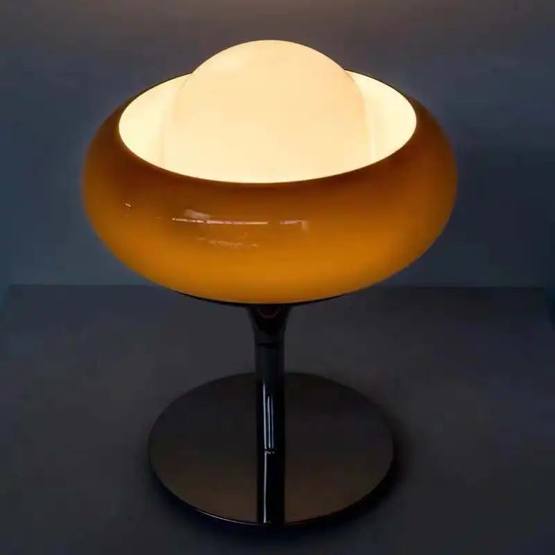 Nordic Egg Tart Japanese-Style Table Lamp Brown Retro Creamy White Lampshade Iron Bottom Table Lamp Bedroom Bedside Decoration