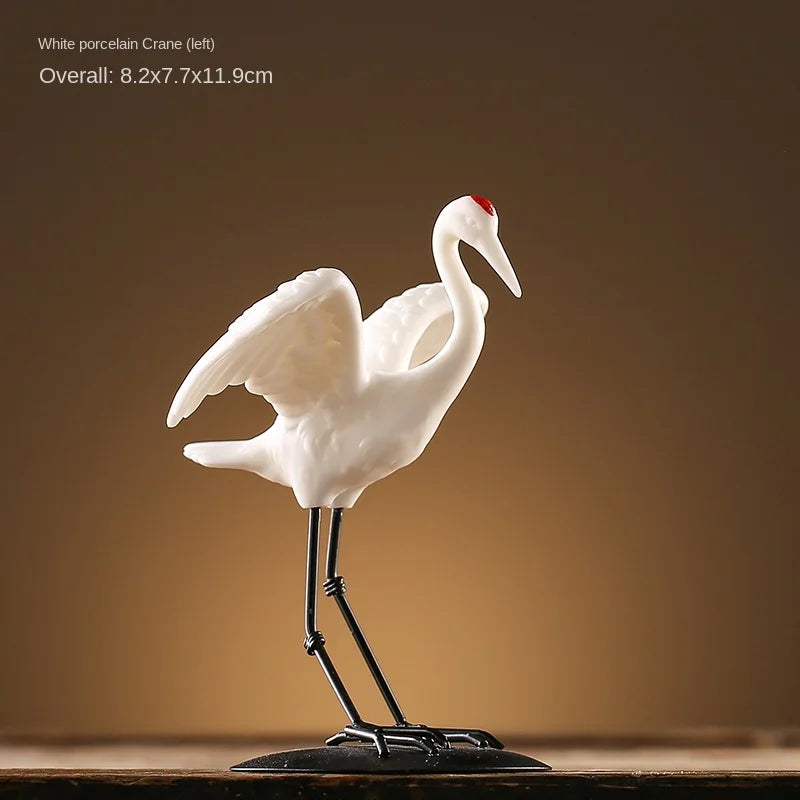 Ceramic White Crane Animal Statue, Home Living Room TV Cabinet Office Desktop Decoration Accessories, Handicraft Ornaments