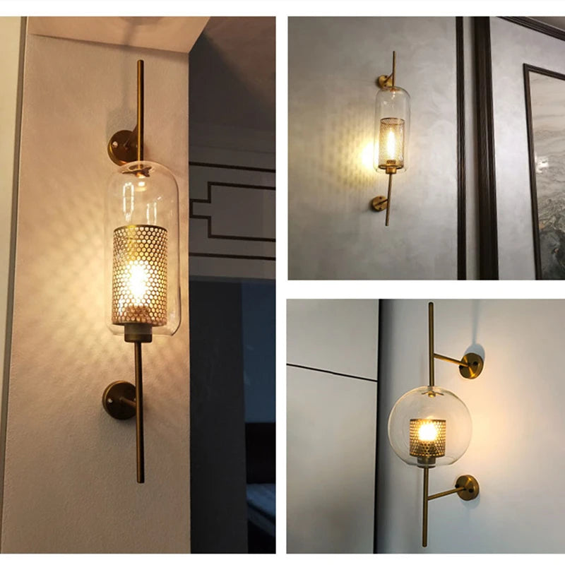 Modern Glass Wall Lamps Fixture Luminaire Sconce Lighting Bedside Living Room Home Decoration Aisel Horridor Golden Ball Light