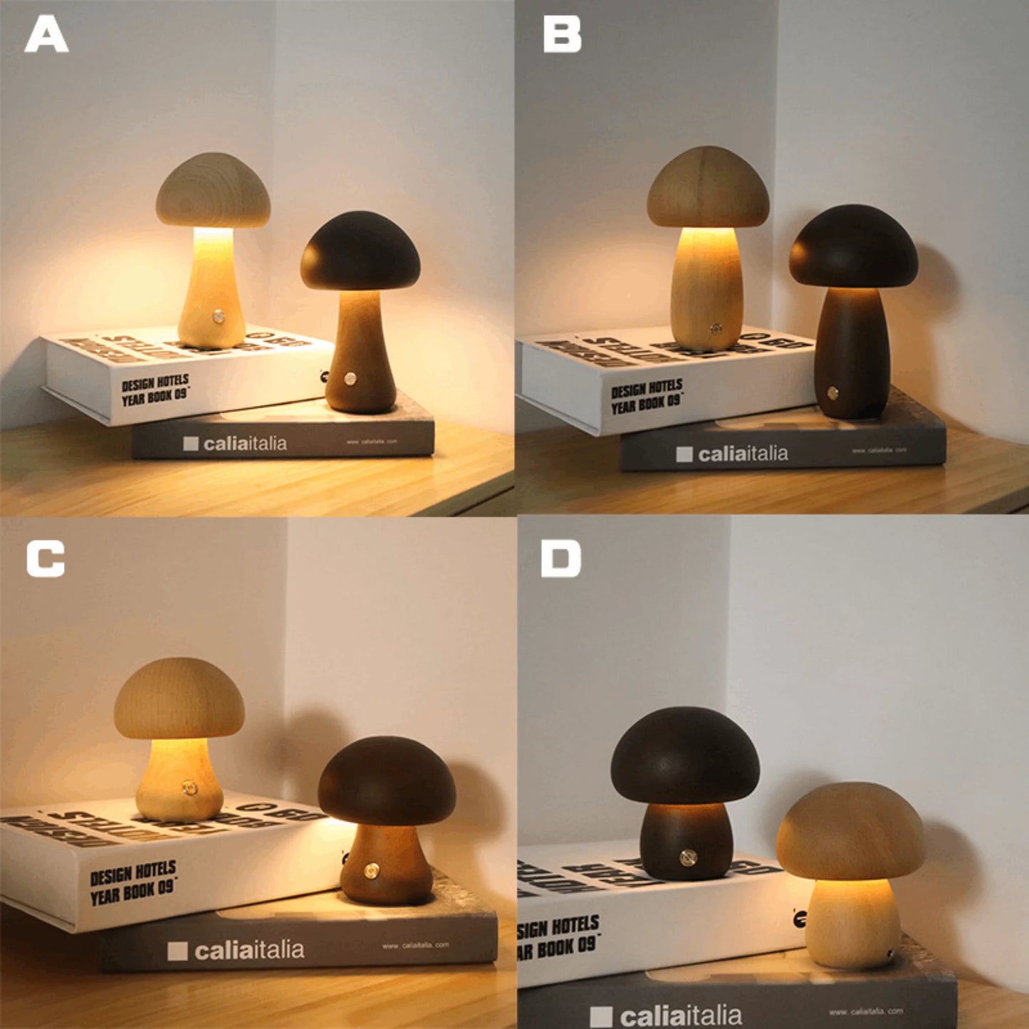 Wooden Mushroom Night Light with Dimmable LED and USB Charging for Home Decor