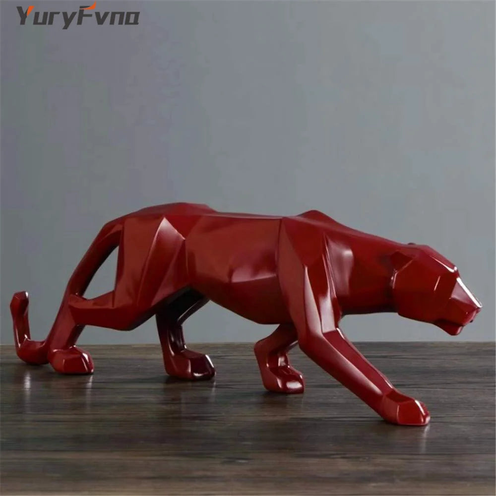 Abstract Resin Leopard Statue Geometric Wildlife Panther Figurine Animal Sculpture Modern Home Office Decoration Gift